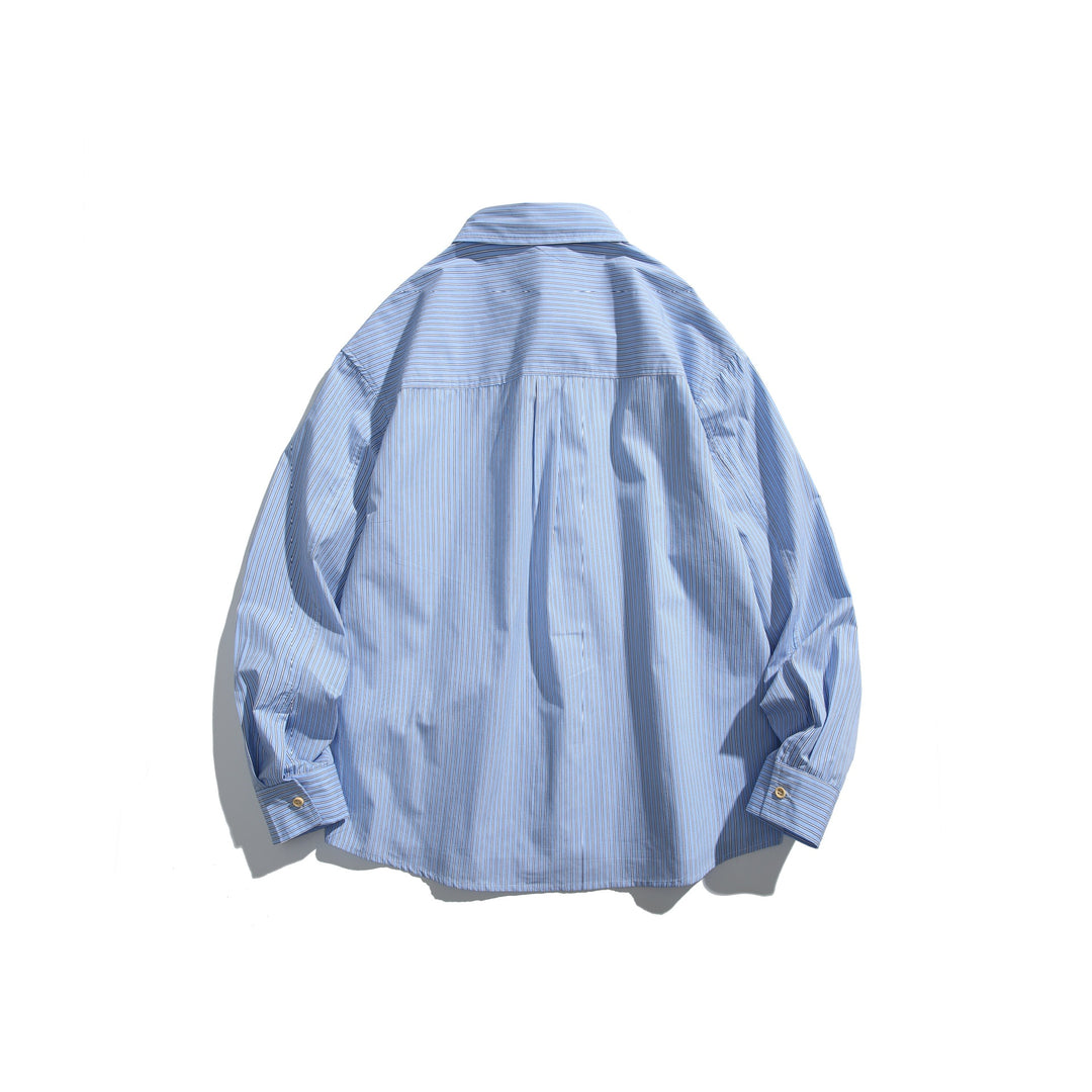 Unisex Oversized Stripe Shirt Jacket with Chest Pocket and Boxy Cut Mune Fashion