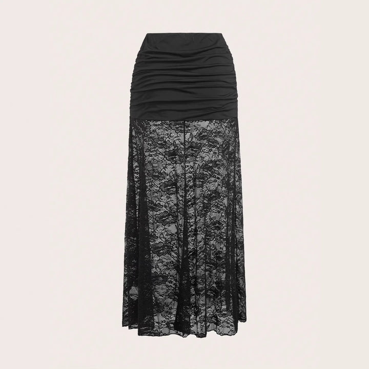 Women nan maxi skirt with gathered mini inner slip and floral lace overlay Mune Fashion