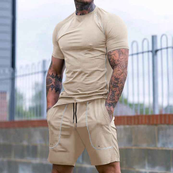 Men's a fitted leisure set made of elastic jersey with a short-sleeve shirt and drawstring shorts Mune Fashion