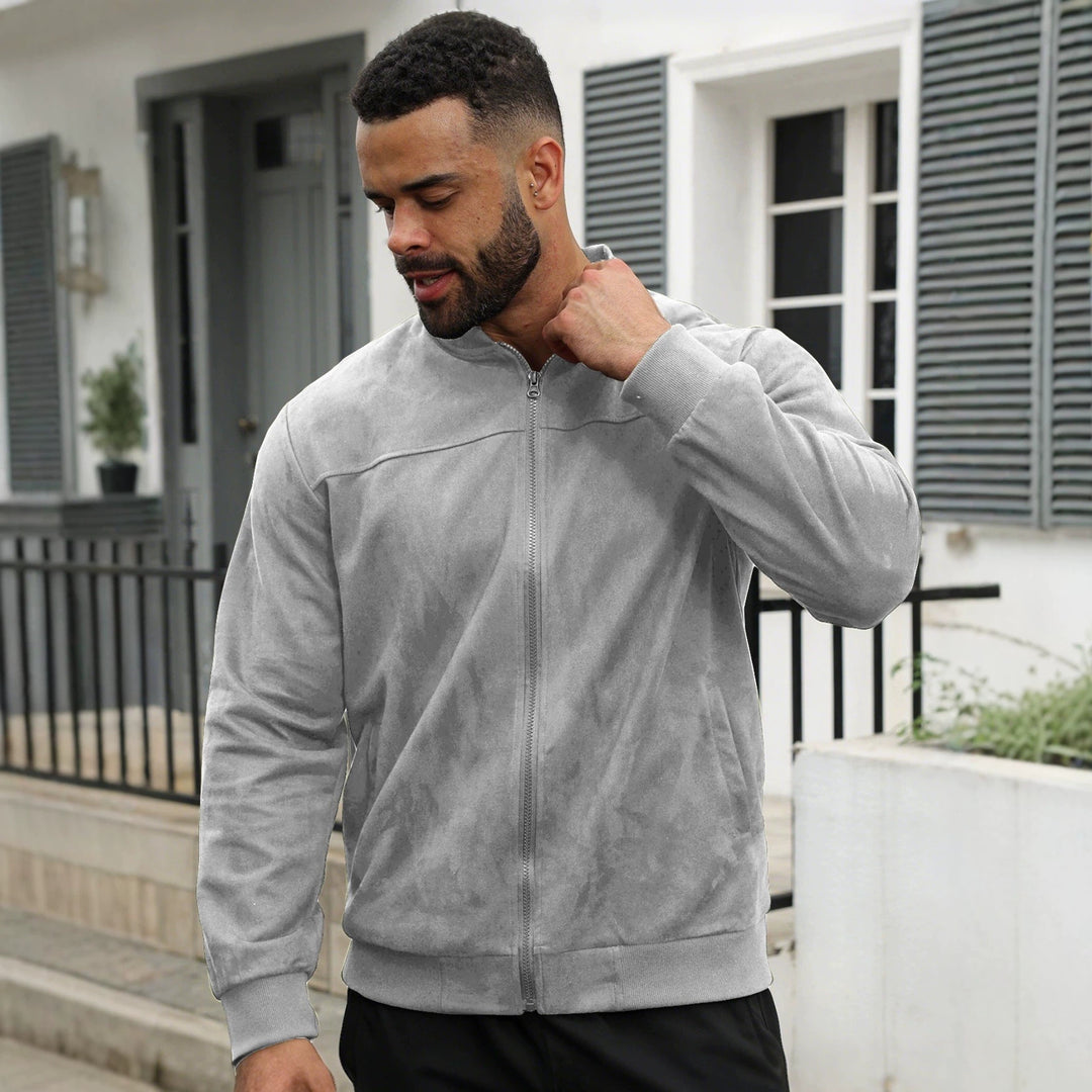 Men's Lightweight Bomber Jacket in Velour Look with Zipper and Ribbed Cuffs Mune Fashion