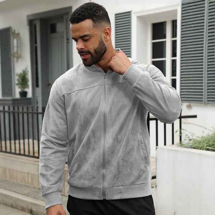 Men's Lightweight Bomber Jacket in Velour Look with Zipper and Ribbed Cuffs Mune Fashion