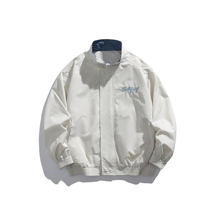 Unisex Lightweight Boxy Blouson Jacket with Stand-up Collar, Elastic Cuffs and Embroidered Chest Detail Mune Fashion