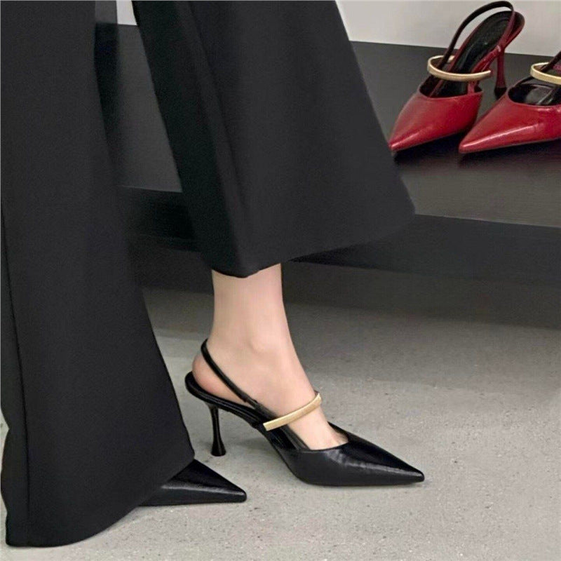 Women's pointed toe patent pumps as slingbacks with fine strap and sculpted stiletto Mune Fashion