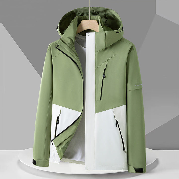 Men's Water-Repellent Softshell Outdoor Jacket with Hood, Multiple Zipper Pockets and Contrasting Panels Mune Fashion