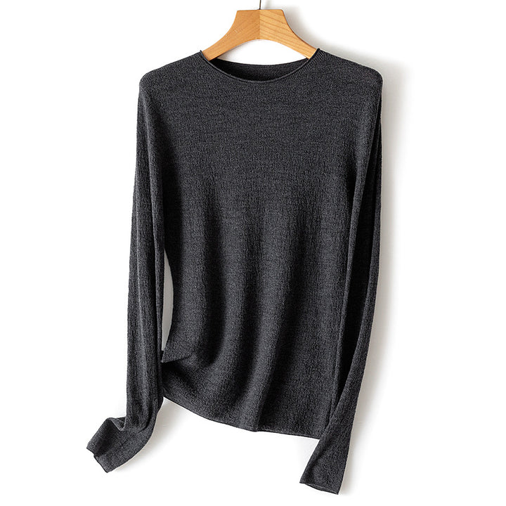 Women's fine knit long sleeve with round neck and light texture Mune Fashion