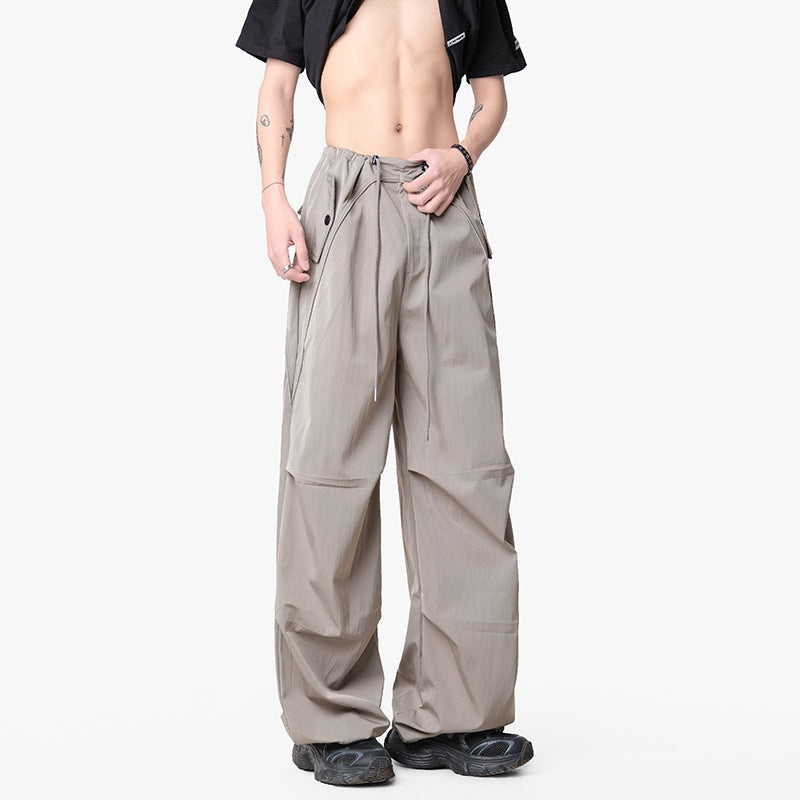 Men's Loose-Fit Functional Nylon Pants with Drawstring Waist, Utility Pockets & Baggy Silhouette Mune Fashion