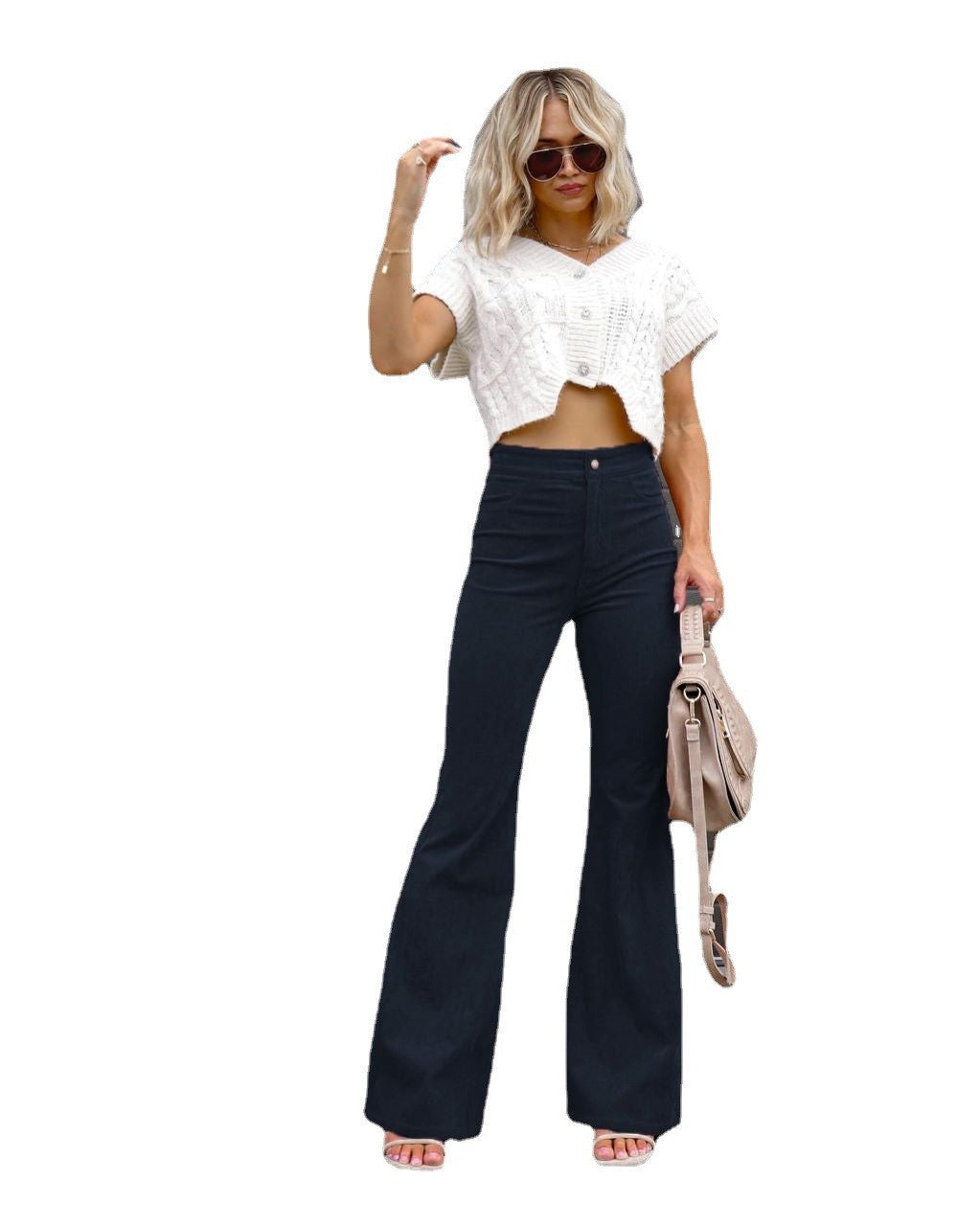 Women high-waisted flared trousers with a fitted hip area and wide leg Mune Fashion