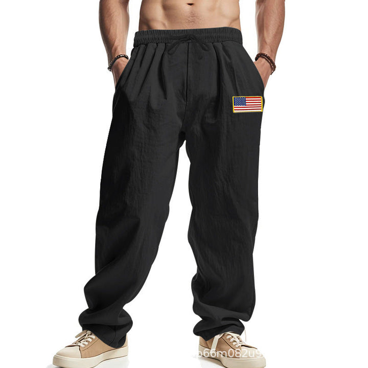 Men's Comfortable Leisure Pants with Elastic Waistband and Usa Flag Application Mune