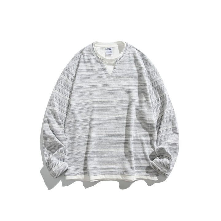 Unisex Striped Long Sleeve Shirt with V-Notch and Layer Effect Mune Fashion