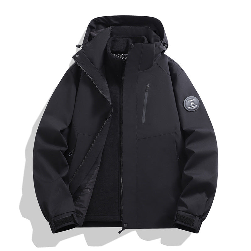 Men's softshell performance jacket with removable hood, concealed full-length zipper, and ergonomic cut Mune Fashion