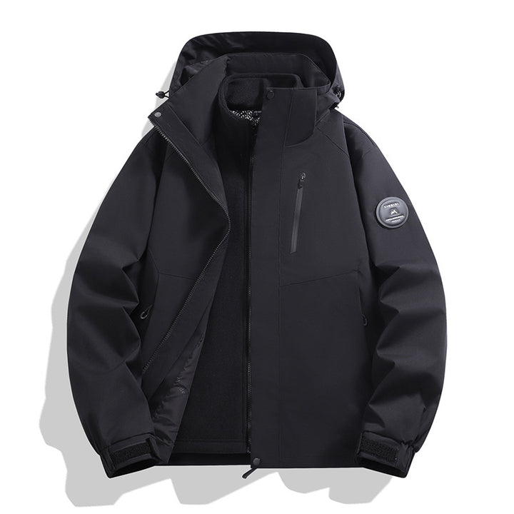 Men's softshell performance jacket with removable hood, concealed full-length zipper, and ergonomic cut Mune Fashion
