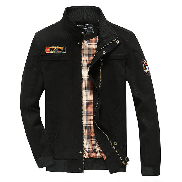 Men's canvas field jacket in pilot cut with checked lining, stand-up collar, and ribbed cuffs Mune Fashion