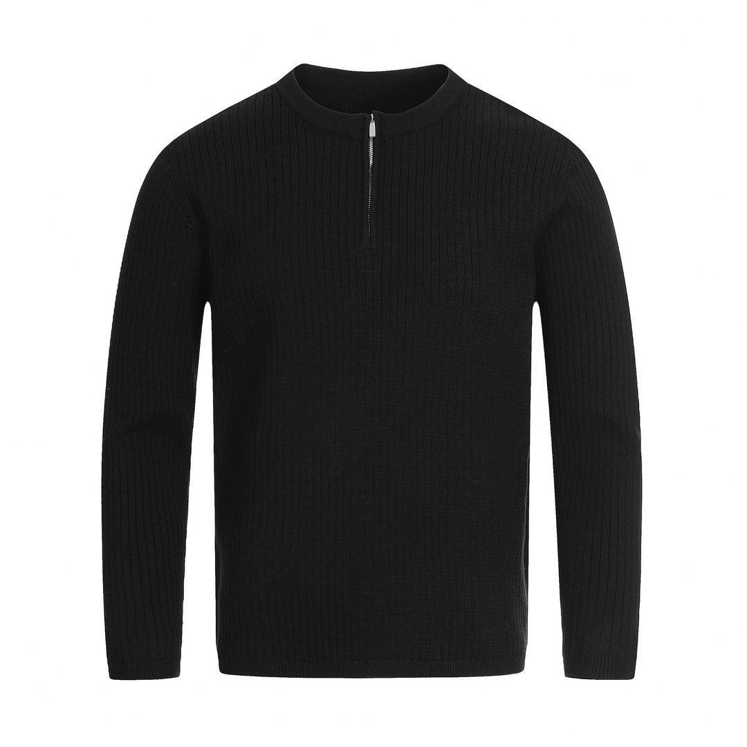 Unisex Rib Knit Half-Zip Sweater with Slim Silhouette and Troyer Collar Mune Fashion