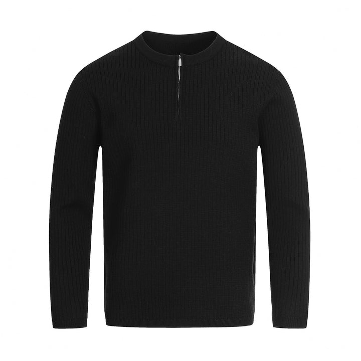 Unisex Rib Knit Half-Zip Sweater with Slim Silhouette and Troyer Collar Mune Fashion
