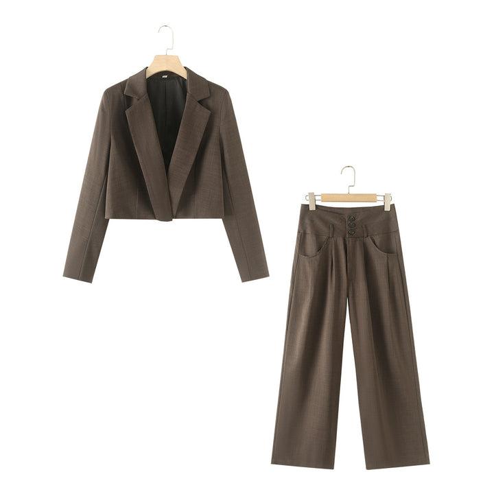 Women nan cropped lapel blazer set with short jacket and high-waist wide-leg pants Mune Fashion