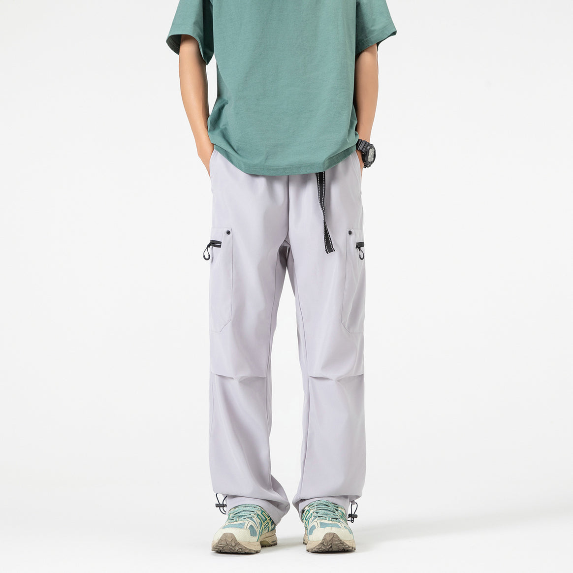 Damen Weite Technical-Cargo-Hose mit Tunnelzugbund, verstärkten Kniepartien und verstellbaren Beinabschlüssen Mune Fashion