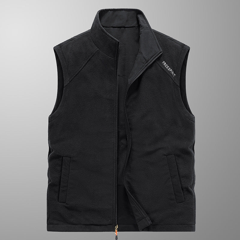 Men's fleece vest with stand-up collar, thermal insulation, and zippered pockets Mune Fashion