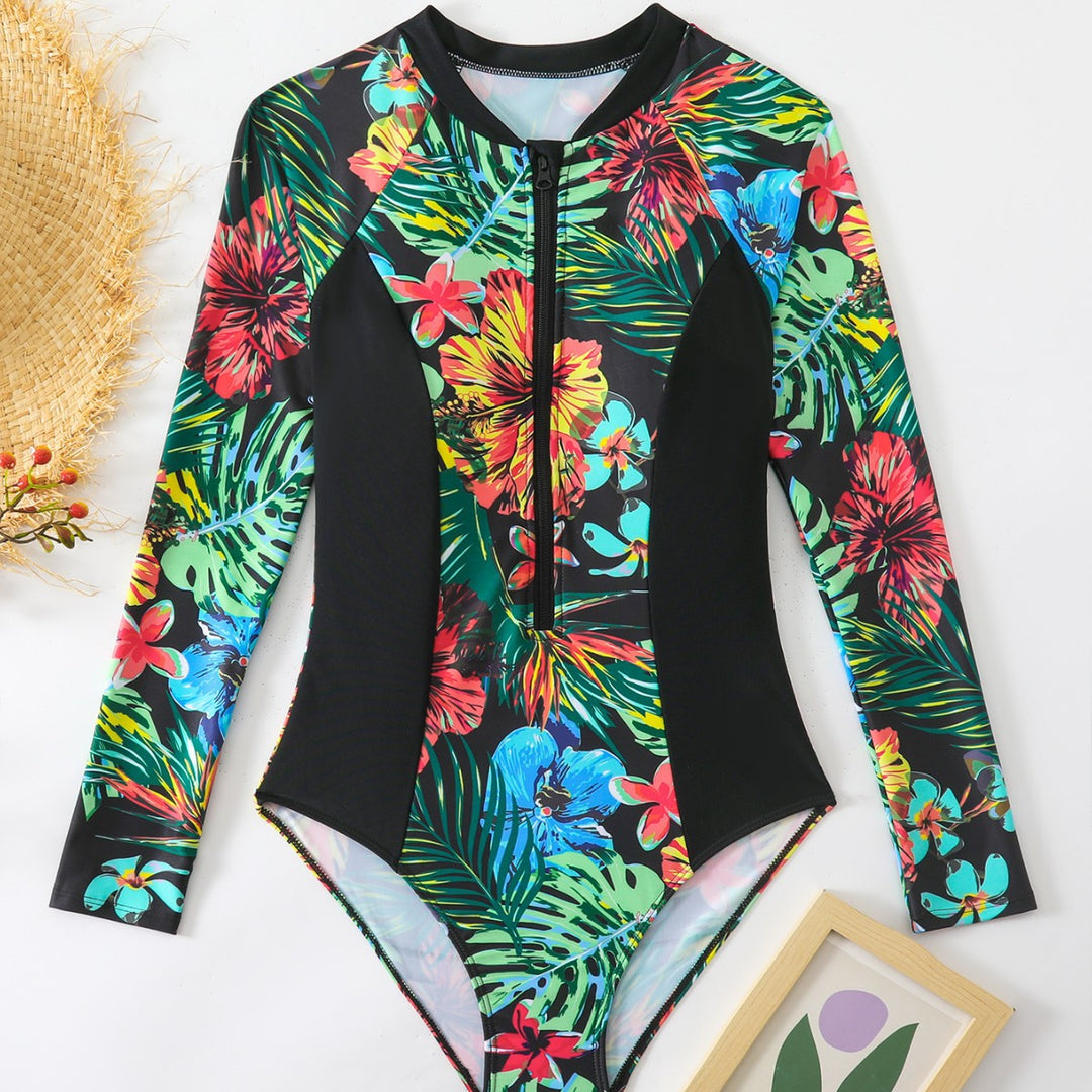 Women One-Piece Swimsuit with Floral Pattern Mune Fashion