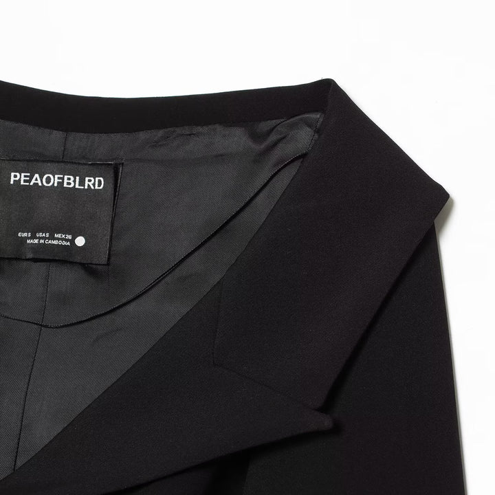 Women's Cropped Blazer with Wide Shawl Collar and Asymmetrical Hem Mune Fashion