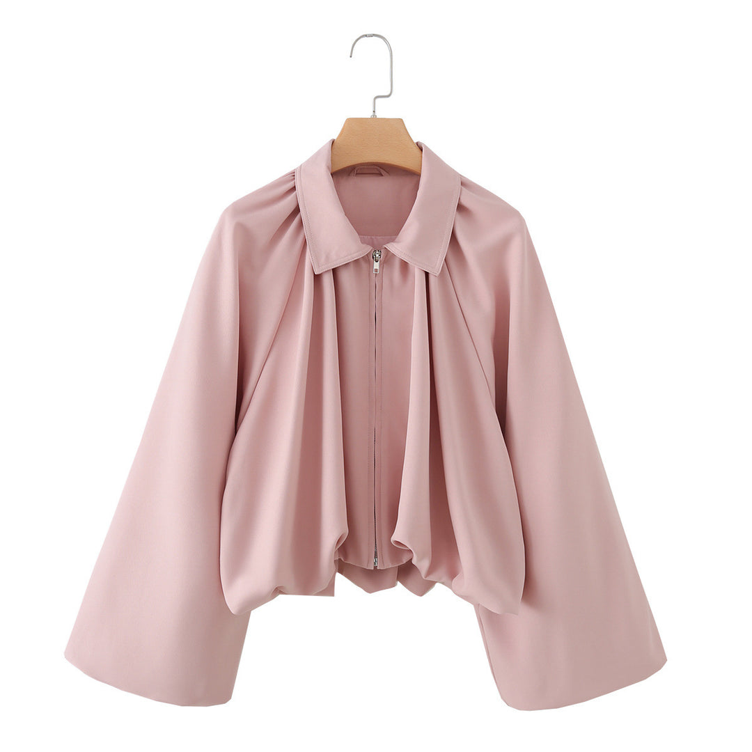 Women's short jacket with ruffled flounces, wide sleeves, and zipper Mune Fashion