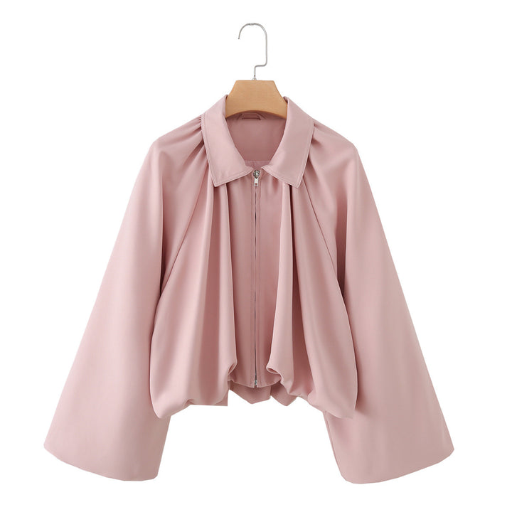 Women's short jacket with ruffled flounces, wide sleeves, and zipper Mune Fashion