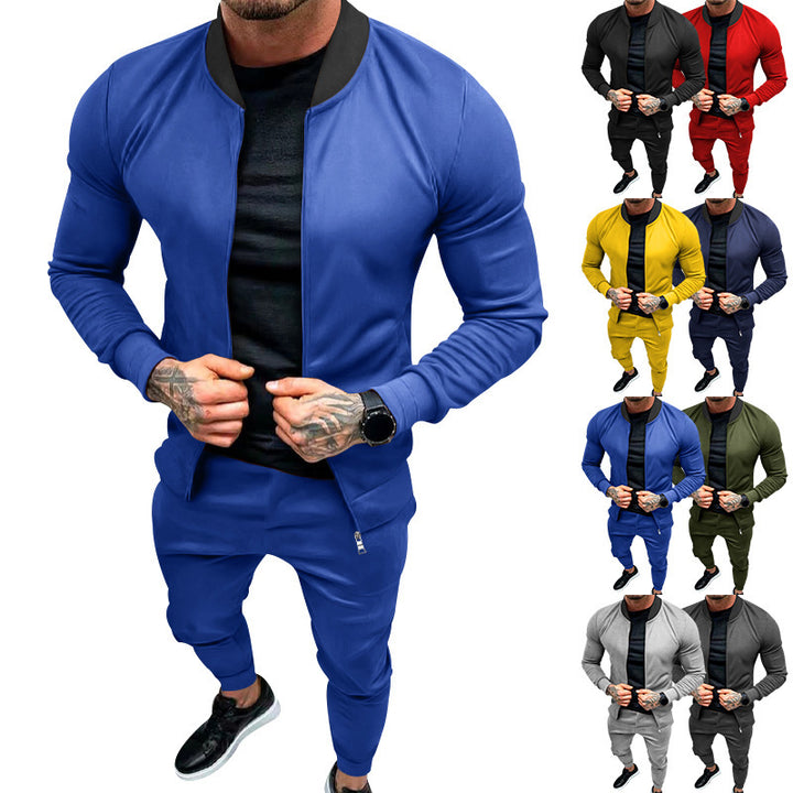 Men's sporty leisure training suit with tailored bomber jacket and tapered jogging pants made of elastic cotton blend Mune Fashion