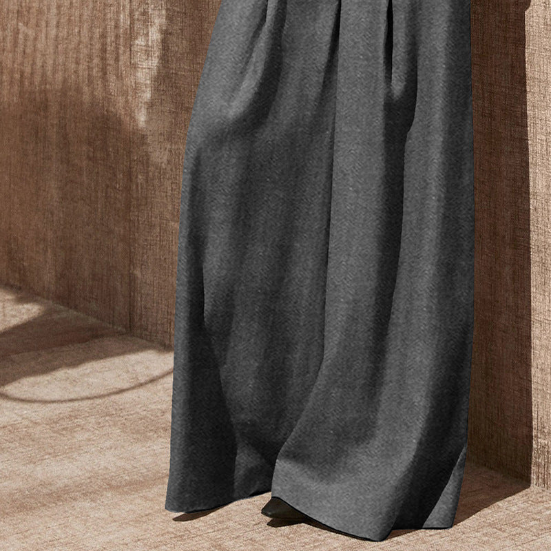 Women's wide high-waisted palazzo pants with pleats and flowing maxi length Mune Fashion