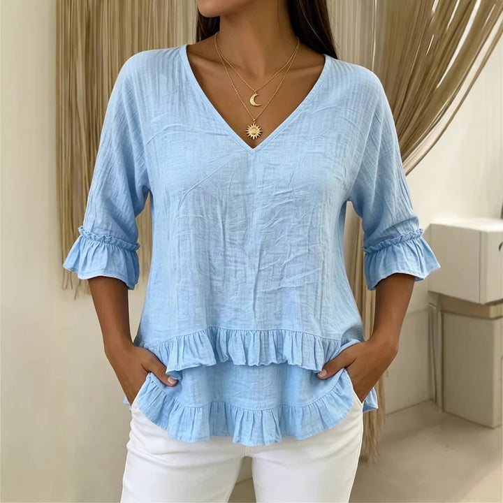 Women's Playful Long Sleeve Blouse with Ruffle Mune Fashion