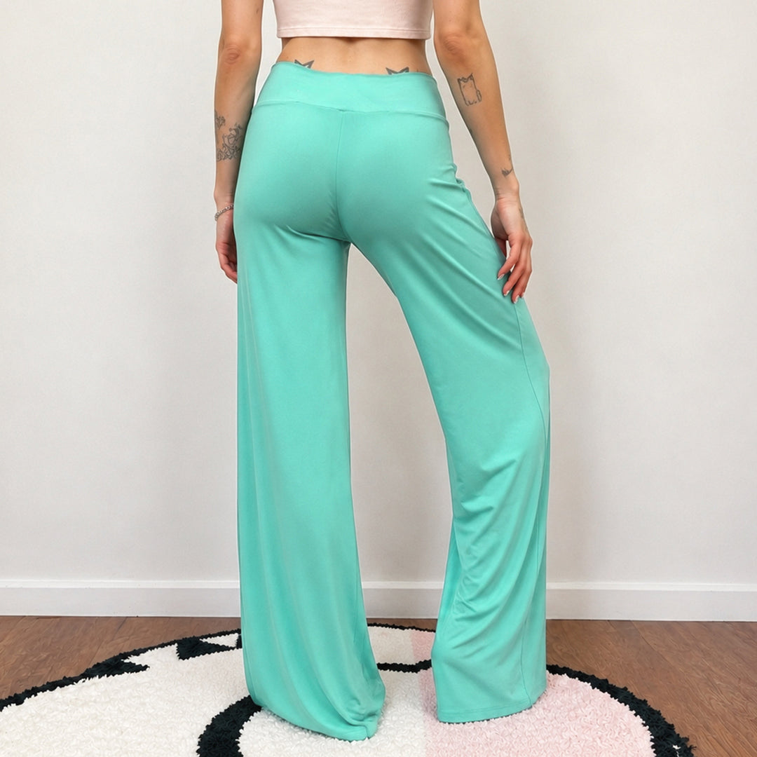 Women wide Palazzo pants with V-shaped waistband seam and elastic stretch jersey Mune Fashion