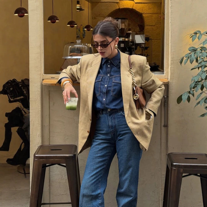 Women's Oversized Glencheck Blazer in a boxy cut with a distinctive shoulder section Mune Fashion