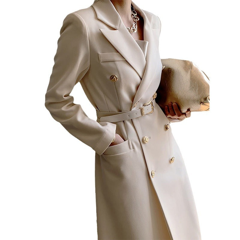 Women's Elegant Double-breasted Trench Coat with Waist Belt Mune Fashion