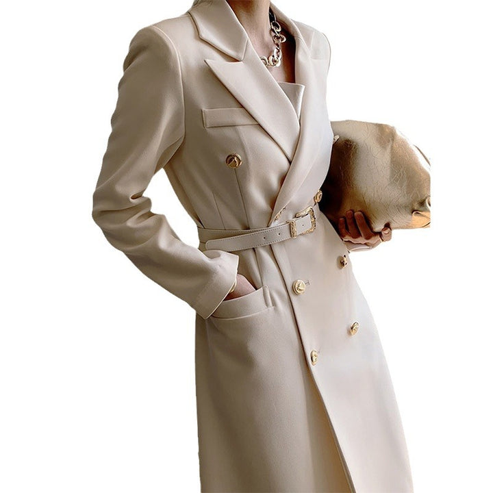 Women's Elegant Double-breasted Trench Coat with Waist Belt Mune Fashion