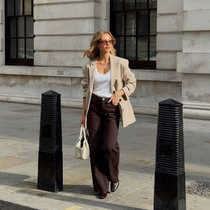 Women Oversize Glencheck Blazer with boxy silhouette and patch pockets Mune Fashion