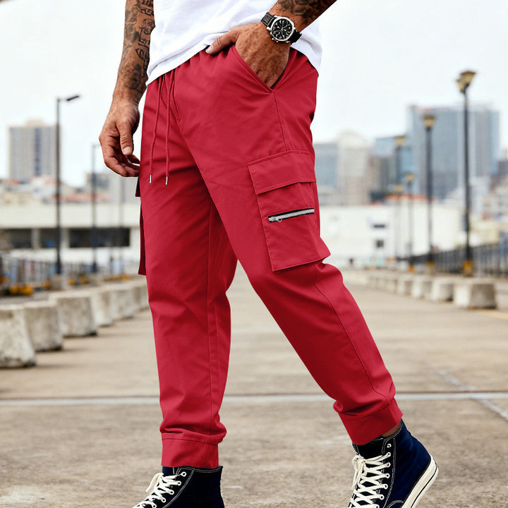 Men's cargo joggers with elastic waistband, drawstring and zippered pockets Mune Fashion