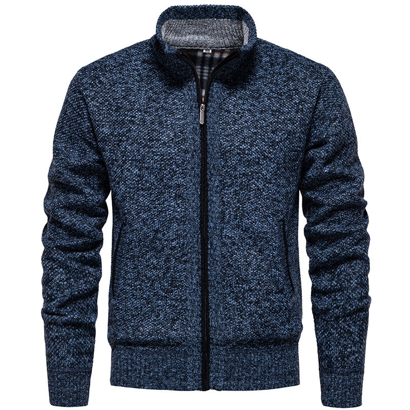 Men's structured knit cardigan with full zip and contrast-lined stand-up collar Mune Fashion