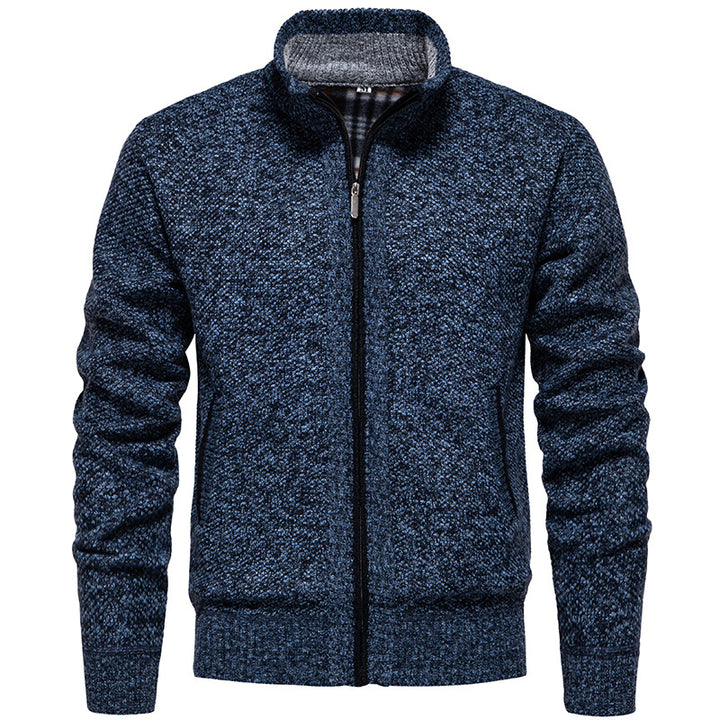 Men's structured knit cardigan with full zip and contrast-lined stand-up collar Mune Fashion