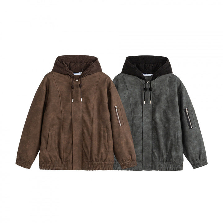Unisex Oversize Hoodie Bomber Jacket in Velour Look with Hood, Arm Pocket and Elastic Hem Mune Fashion
