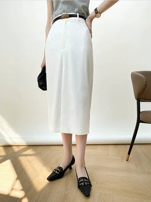 Women Elegant Midi Skirt with High Waist Mune Fashion