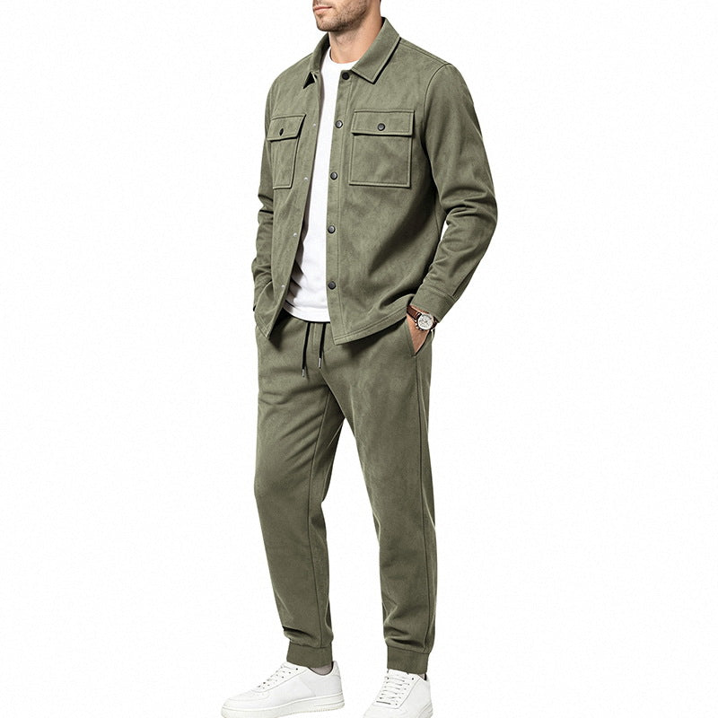 Men's velour lounge set with overshirt, patch breast pockets, and tapered jogging pants Mune Fashion