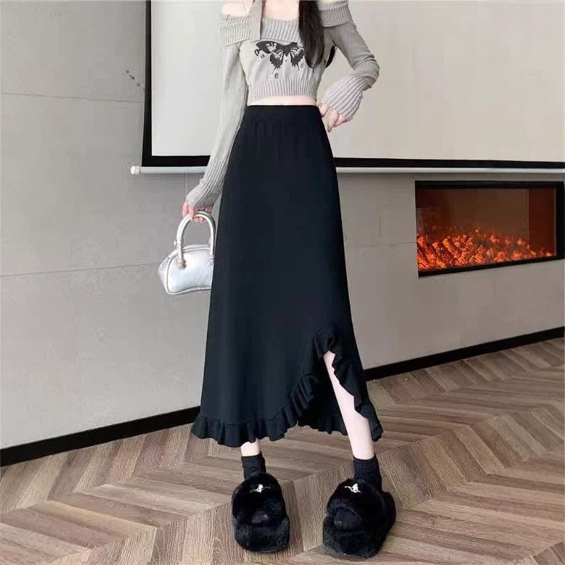 Women's Long Skirt with Ruffled Hem Mune Fashion