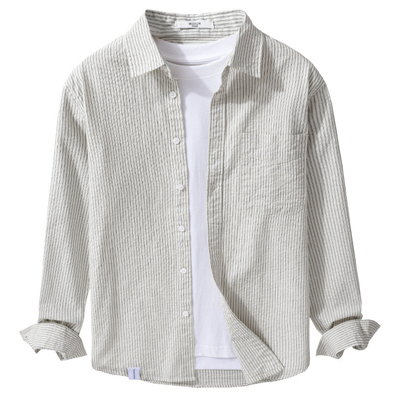 Men's Relaxed-Fit Striped Shirt made of Linen-Cotton Blend with Chest Pocket Mune Fashion