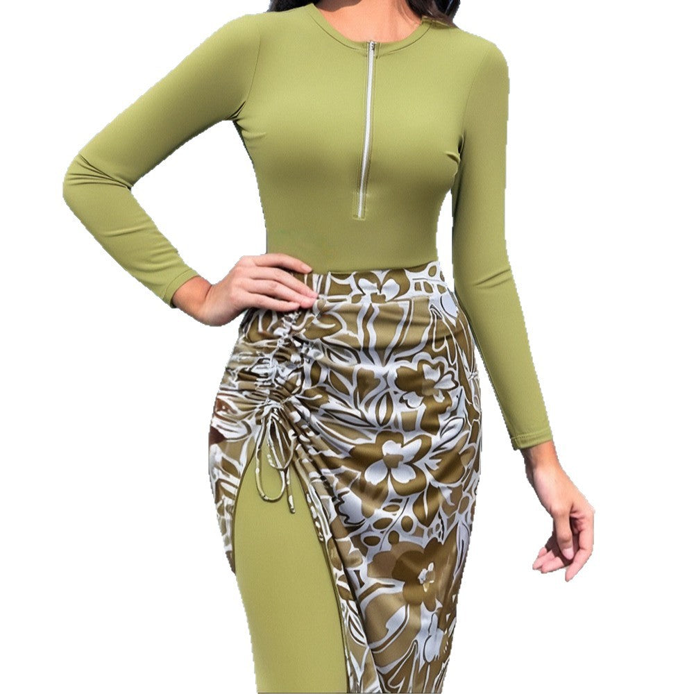 Women's Long Sleeve Swimwear with Fashionable Wrap Skirt Mune Fashion