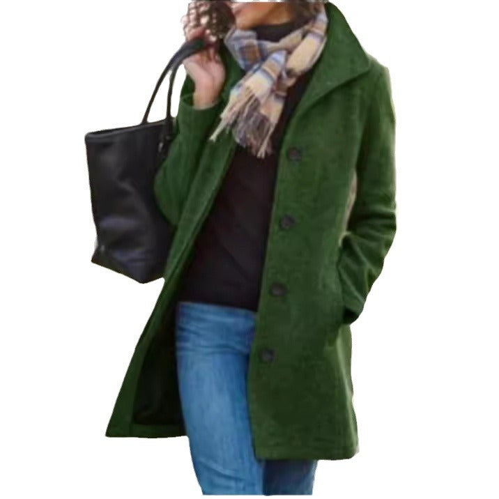 Women's tailored wool blend coat with stand-up collar and concealed button placket Mune Fashion