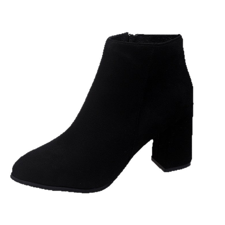 Women Ankle Boots with Block Heel, Pointed Toe and Side Zip Mune Fashion