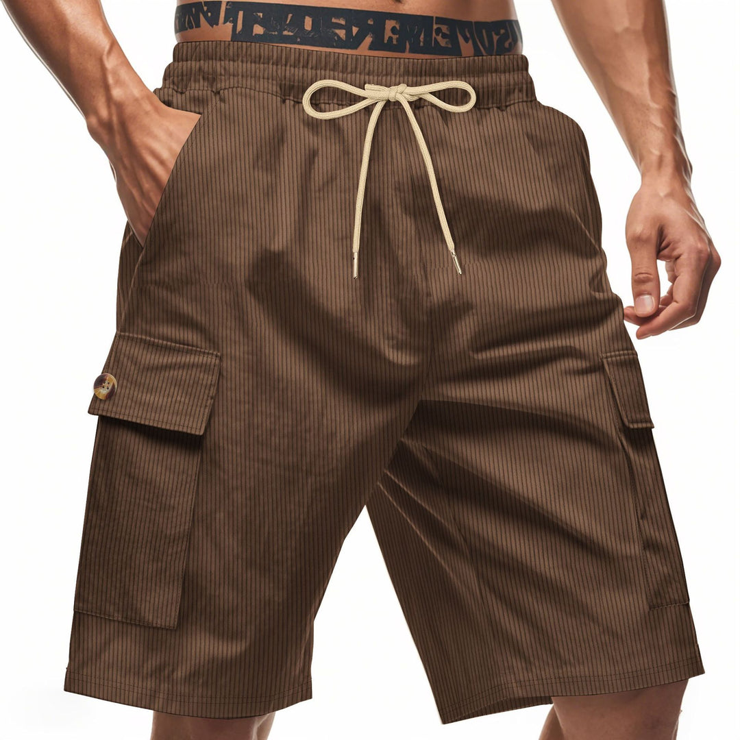Men's casual utility bermuda with fine ribbed texture, elastic drawstring, and flap pockets Mune Fashion