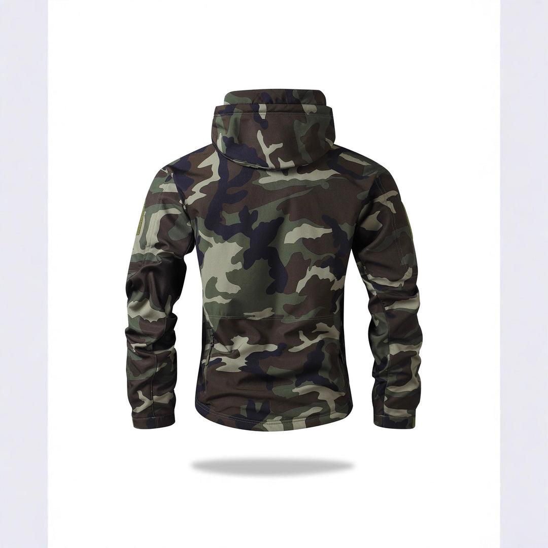 Men's Tactical Softshell Jacket with Hood, Camouflage Print and Multifunctional Pockets Mune Fashion