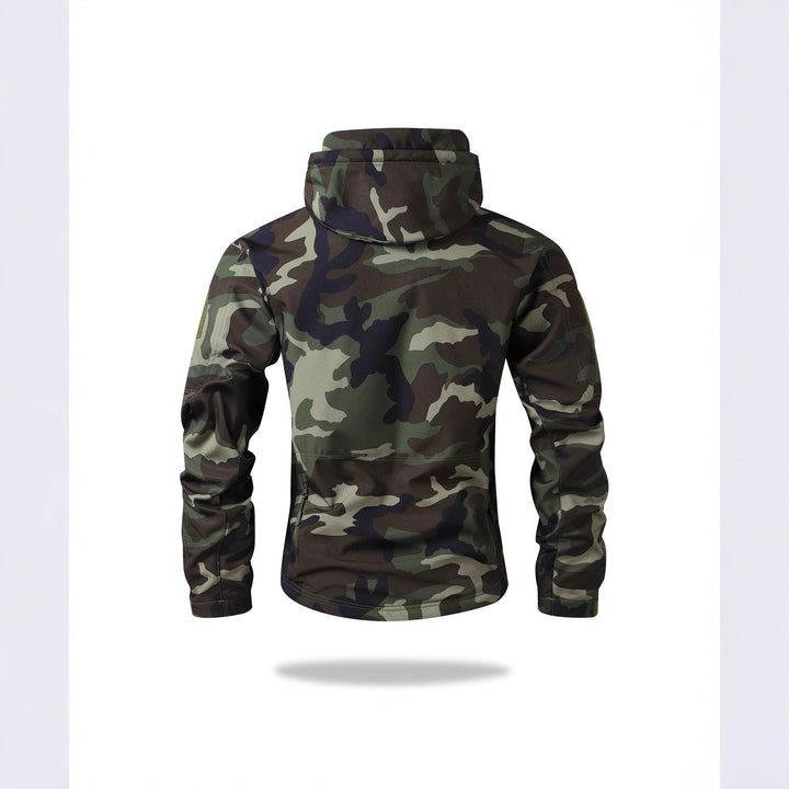 Men's Tactical Softshell Jacket with Hood, Camouflage Print and Multifunctional Pockets Mune Fashion