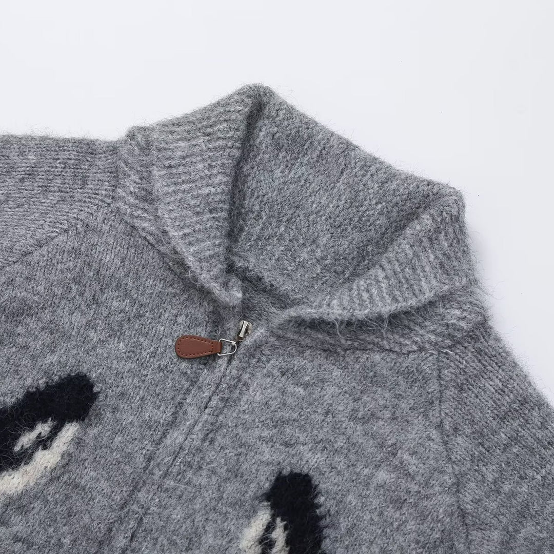 Women’s zip-up cardigan with shawl collar and intarsia pattern Mune Fashion