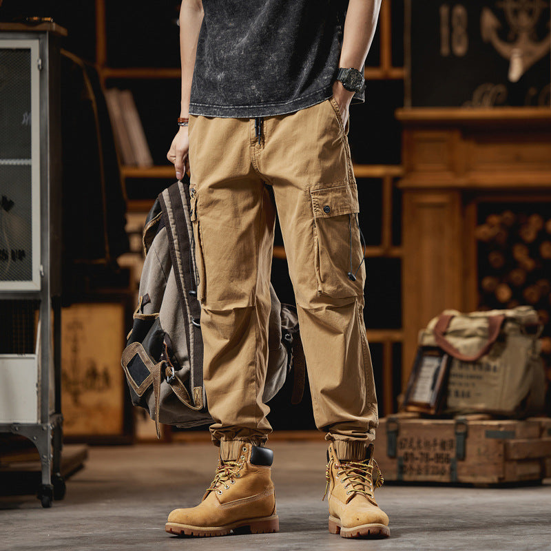 Men's Multifunctional Canvas Cargo Pants in Jogger Cut with Elastic Drawstring Waist and Multiple Pockets Mune Fashion
