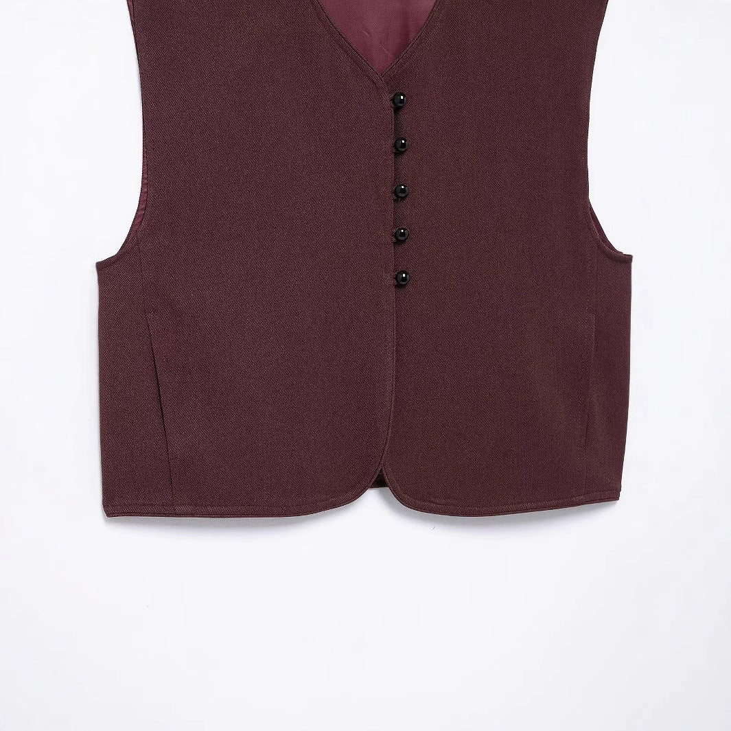 Women’s tailored business vest with V-neck, concealed button placket and fine inner finish Mune Fashion
